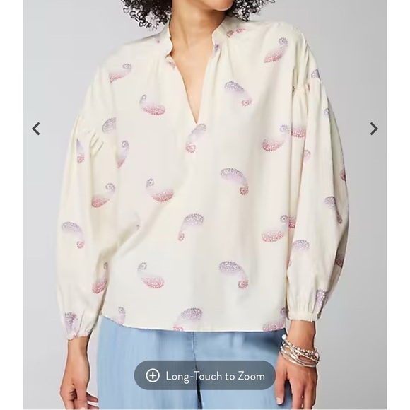 J. Jill Tops - J. Jill Large Oversized Split Neck Cotton Blouse Top Puff Sleeves Lightweight